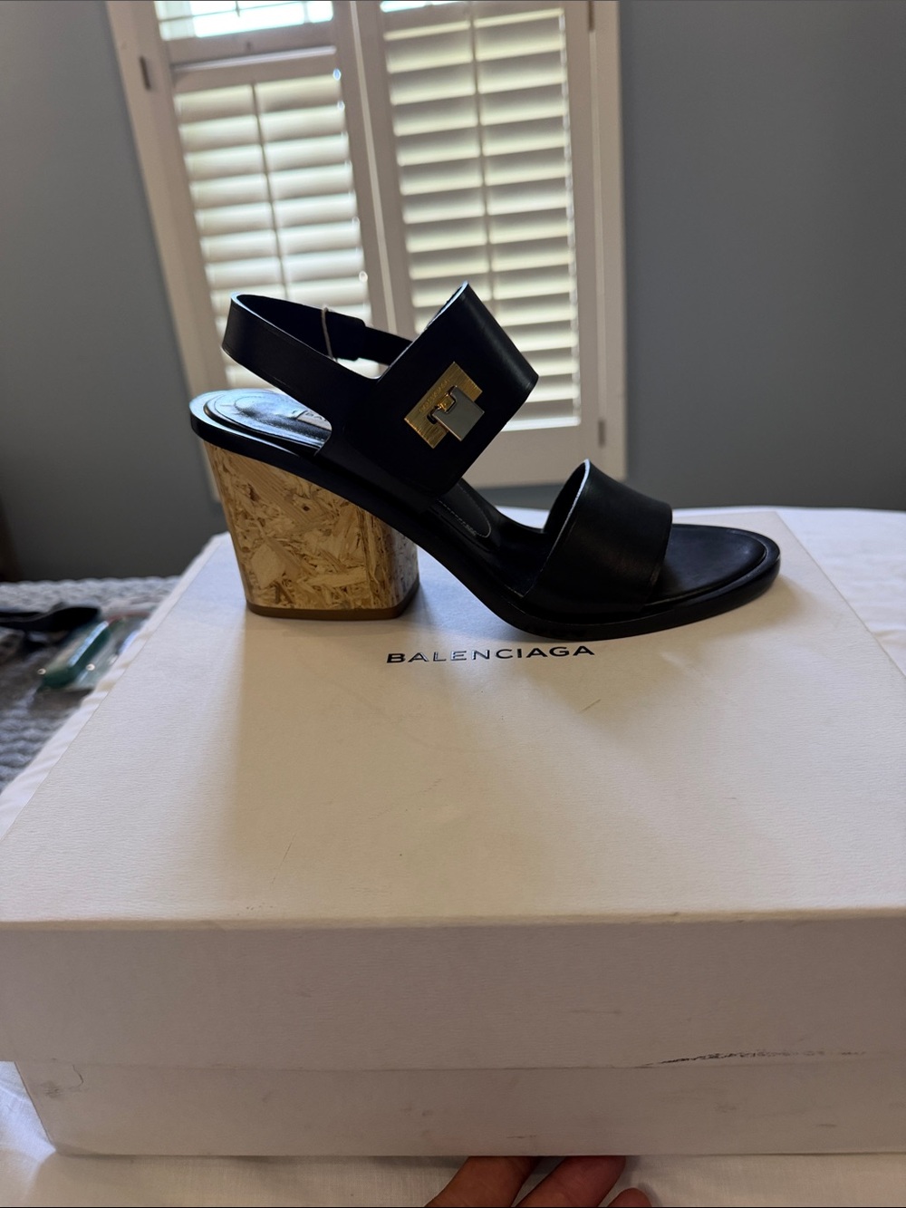 Brand New Balenciaga Black Leather Wedge Sandals – Size 41